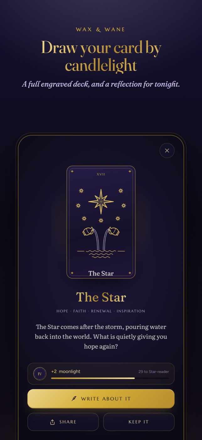 A tarot card drawn for the day, with its reflection